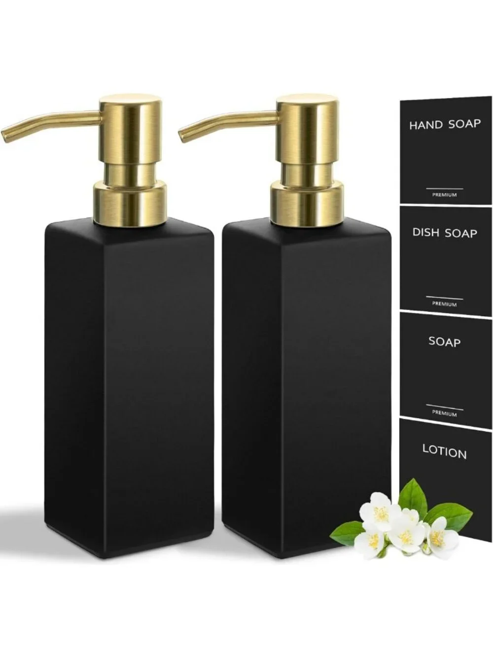 Stylish Gold & Black Soap Dispenser Set for Kitchen & Bathroom - Refillable
